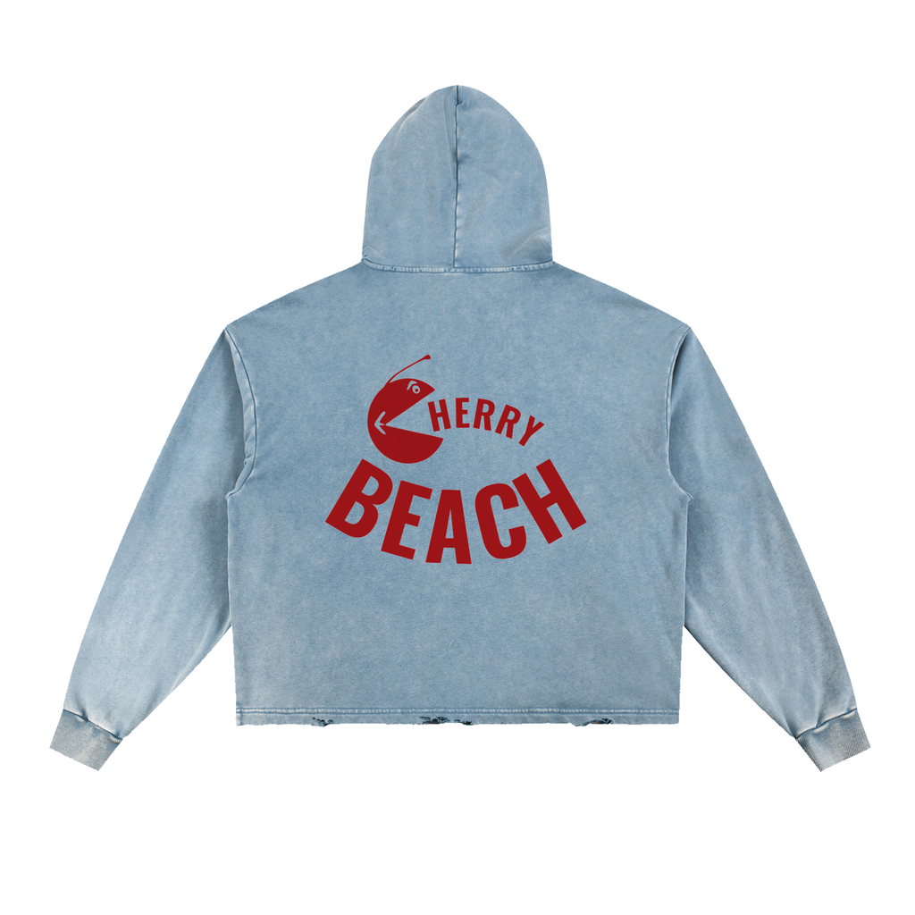 Cherry Beach Vintage Frayed-Hem Hoodie
